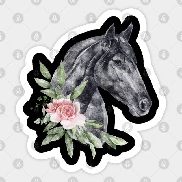 Floral Wild Horse Mustangs Animal Spirit Wildlife Rescue Sticker by PinkyTree